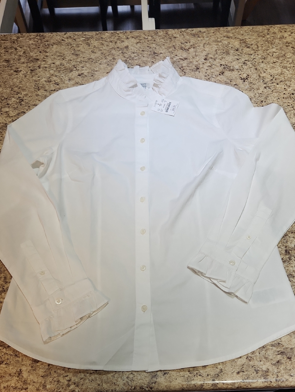 J. Crew White Ruffle-Neck Button Down Shirt